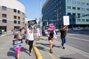 Abortion-rights advocates start a march along several downtown blocks to protest the U.S. Supreme Court ruling overturning Roe v. Wade. The protest was assembled hours after the June 24, 2022, ruling. (Photo by Yereth Rosen/Fox Daily Insight)